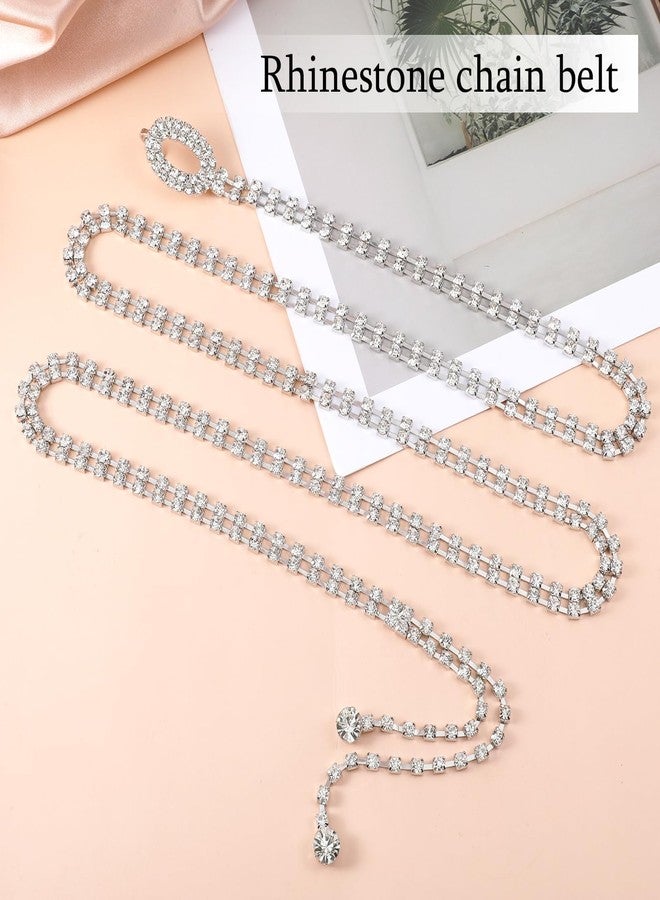 IANFAN Silver Rhinestone Chain Belt For Women, Adjustable Sparkly Chain Belt, Crystal Waist Chains Belts with Hook Buckle for Evening Parties, Weddings, Dances - Image 2